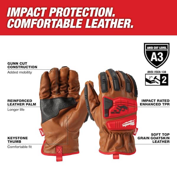 X-Large Level 3 Cut Resistant Goatskin Leather Impact Gloves