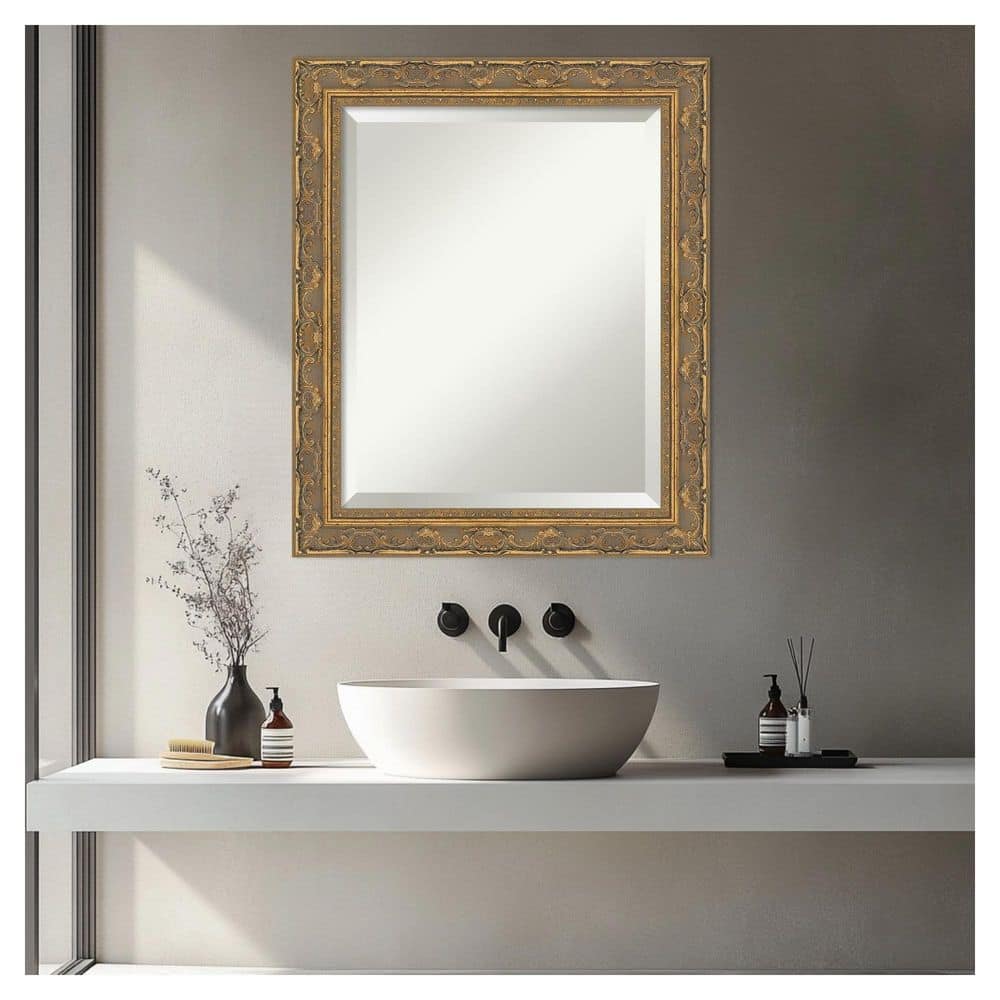 Filigree Gold 20.25 in. x 24.25 in. Beveled Traditional Rectangle Framed Bathroom Wall Mirror price history on PriceWatchPro