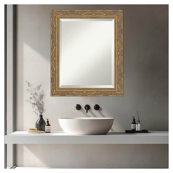 Filigree Gold 20.25 in. x 24.25 in. Beveled Traditional Rectangle Framed Bathroom Wall Mirror