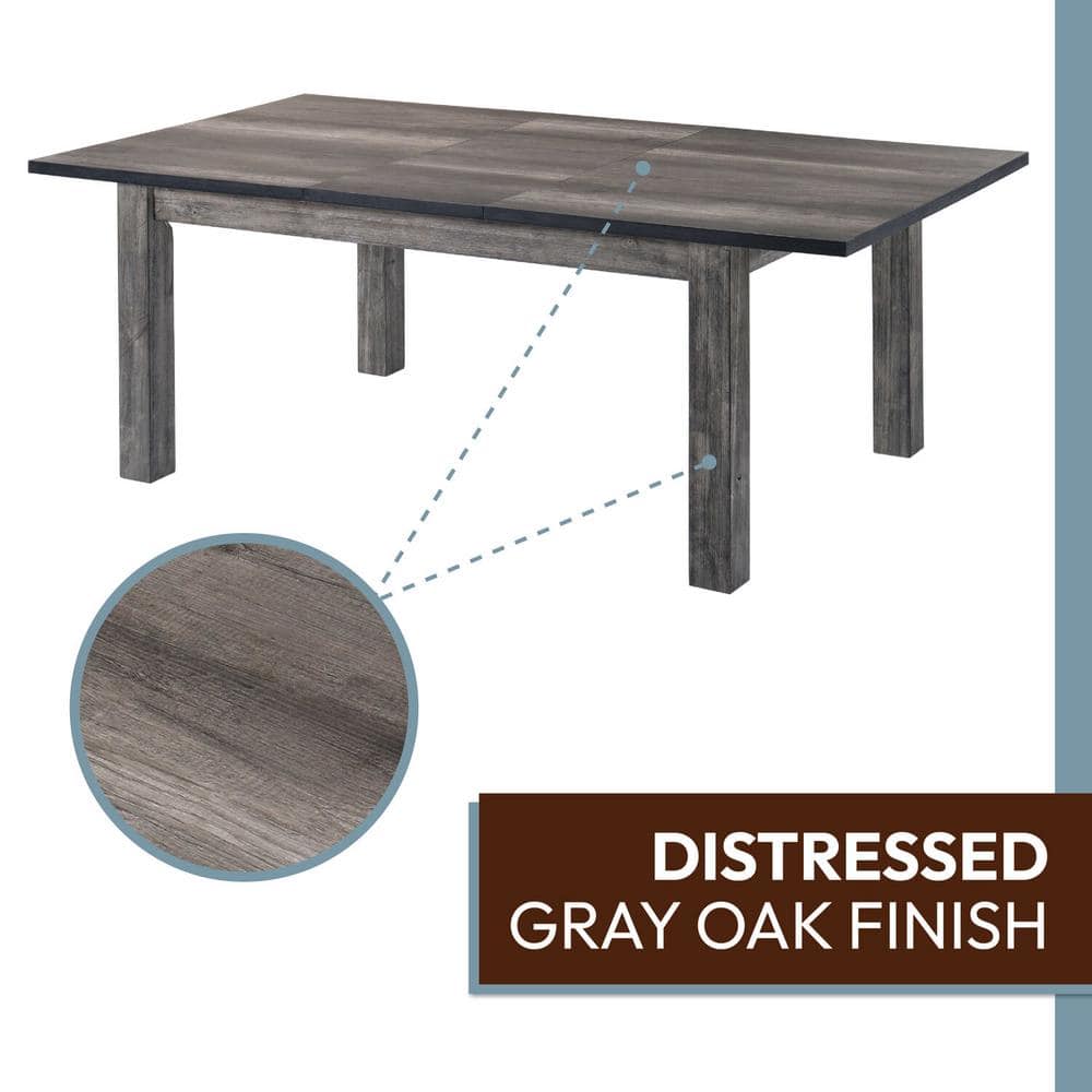 Rustic Gray Oak 8-Piece Dining Set with High-Back Chairs and Bench