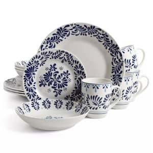 Signature Living Ramble 16-Piece Fine Ceramic Dinnerware Set in Blue Service Set For 4