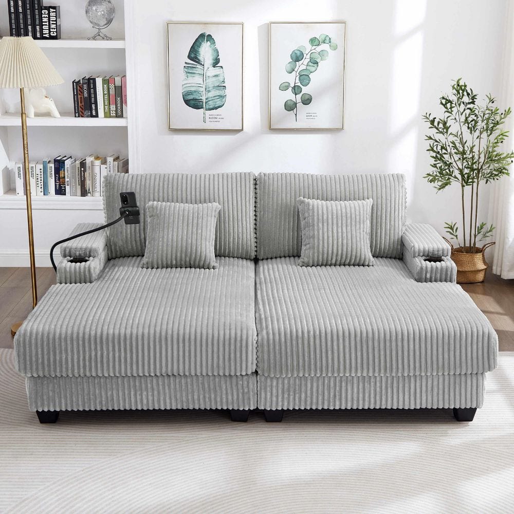 75.5 in. Square Arm Corduroy Rectangle Sofa with Cup Holders in Gray (Seats 3) price history on PriceWatchPro