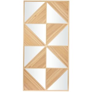 Wood Light Brown Triangle Mirrored Geometric Wall Decor