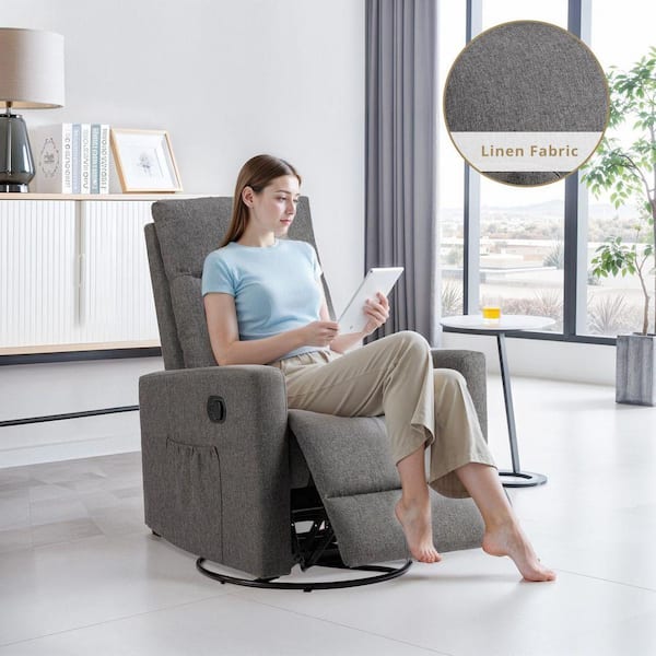 WONDER COMFORT Grey Fabric High Back Swivel Recliner Chair Glider
