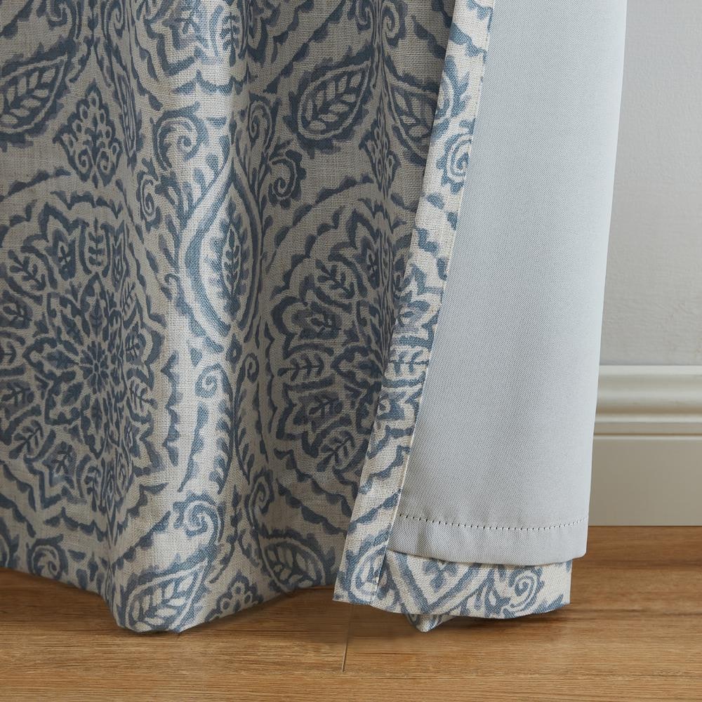 Blue Medallion Print Blackout Linen-Polyester Window Curtains