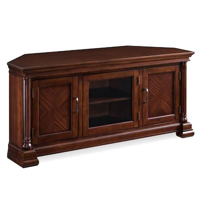 Riley Holliday 18.75 in. Cherry Corvino Corner TV Console Stand with 3 Glass Center Door Bookcases Fits 52" in. TV
