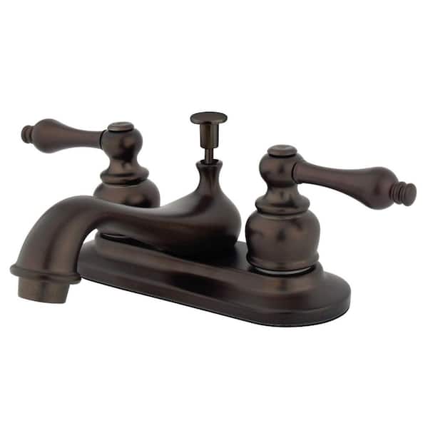 Kingston Brass Restoration 4 in. Centerset 2-Handle Bathroom Faucet with Plastic Pop-Up in Oil Rubbed Bronze