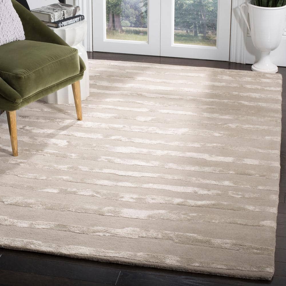Gray Tufted Handmade Wool and Viscose 9' x 12' Area Rug