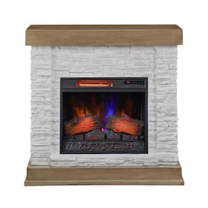 40 in. Freestanding Stone Wall Mantel Electric Fireplace in Rustic White