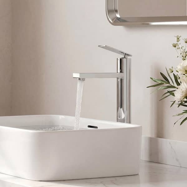 12 in. Tall Single-Hole Single-Handle Bathroom Faucet for Vessel Sinks Vessel Faucet in Chrome with Pop-Up Drain