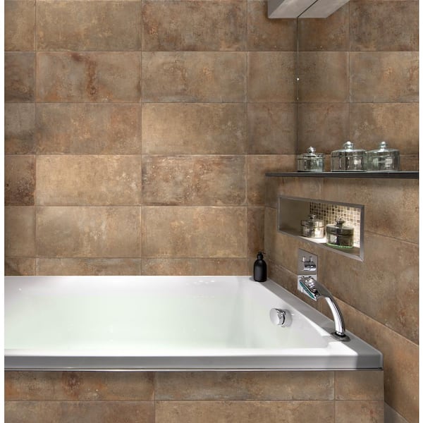 Daltile Bathroom Accessories Beige 4.75 in. x 6.44 in. Glossy Ceramic Wall Mounted Soap Dish Tile Trim (2.54 Sq. ft./Case), Brown