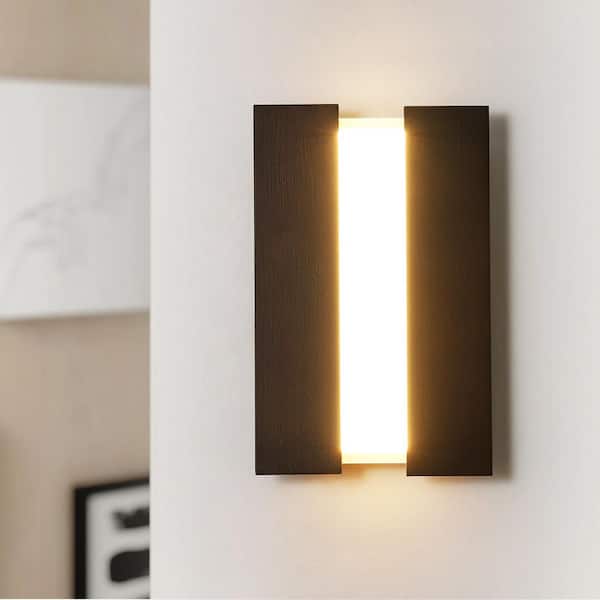 Kaitlyn 1-Light Farmhouse Black and Brown Rectangular Natural Walnut Finish Integrated LED Wall Sconce