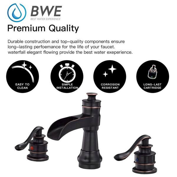 その他 faucetwo eg BWE 8 in. Waterfall Widespread 2-Handle Bathroom Faucet With
