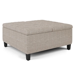 Harrison 36 in. Wide Transitional Square Coffee Table Storage Ottoman in Platinum Tweed Look Fabric