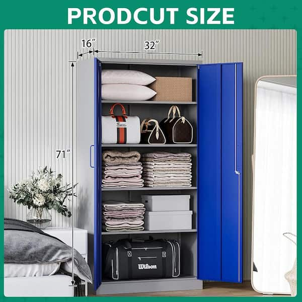 LISSIMO 31.5 in. W x 70.87 in. H x 15.7 in. D Adjustable 4 Shelves Steel Garage Freestanding Cabinet with 2-Doors in Blue