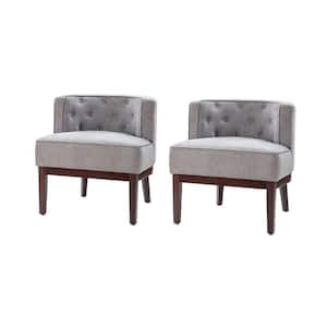 Severin Grey Upholstered Diamond Pull Button Barrel Chair with Solid Wood Legs (Set of 2)