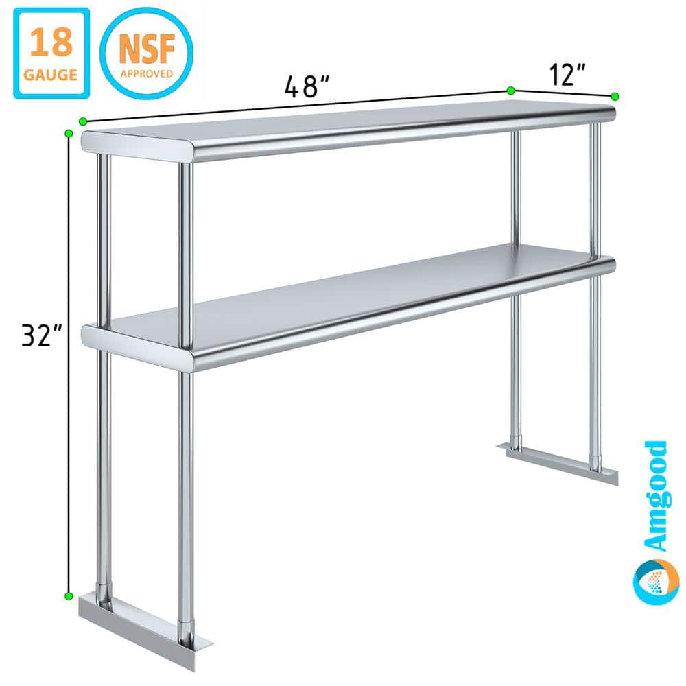 48" Stainless Steel Double-Tier Kitchen Overshelf