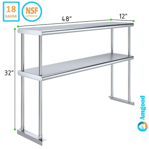 AMGOOD 12 in. x 48 in. Stainless Steel Double OverShelf for