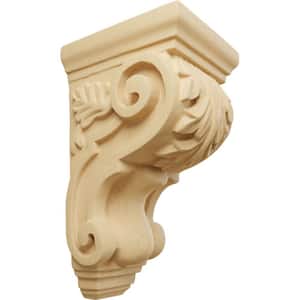 4 in. x 3-1/2 in. x 7 in. Unfinished Wood Alder Small Traditional Acanthus Corbel