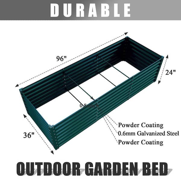 96 in. x 36 in. x 24 in. Green Galvanized Raised Garden Bed