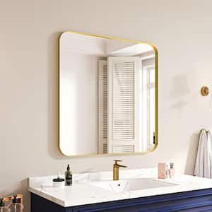 36 in. W x 36 in. H Rectangular Aluminum Framed Wall Bathroom Vanity Mirror in Gold