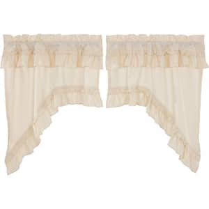 Muslin Ruffled 36 in. W x 36 in. L Cotton Light Filtering Rod Pocket Farmhouse Swag Valance in Natural Cream