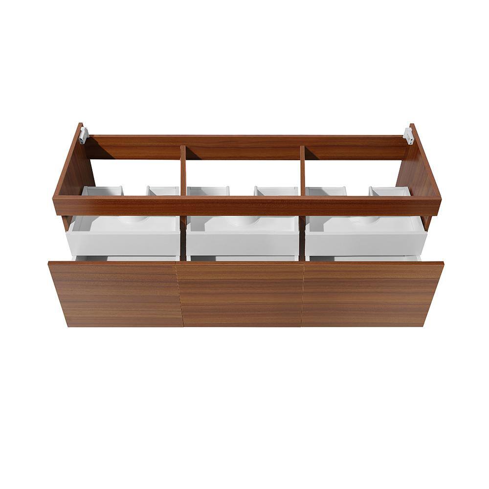 Teak 59" Wall-Mount Single Sink Modern Vanity Base