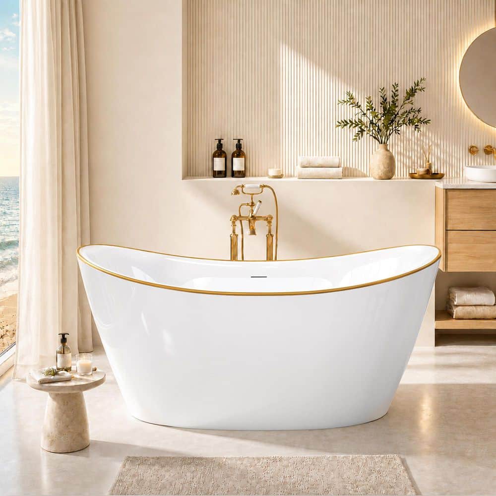 Zeafive 63 in. x 31.5 in. Acrylic Freestanding Soaking Bathtub