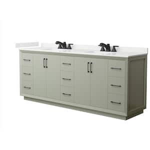 Strada 84 in. W x 22 in. D x 35 in. H Double Bath Vanity in Light Green with White Quartz Top