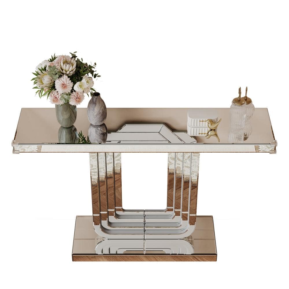 47.24 in. Silver Rectangular Mirrored Console Table with U-Base & Hand-Spliced Line Design price history on PriceWatchPro