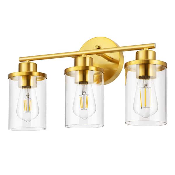 16.92 in. 3-Light Copper Gold Vanity Light with Clear Glass Shade