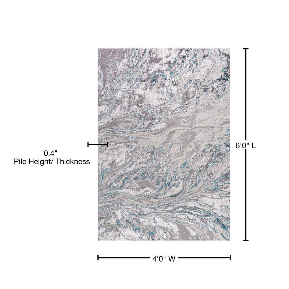 Abstract Swirl 4' x 6' Gray Synthetic Easy-Care Area Rug