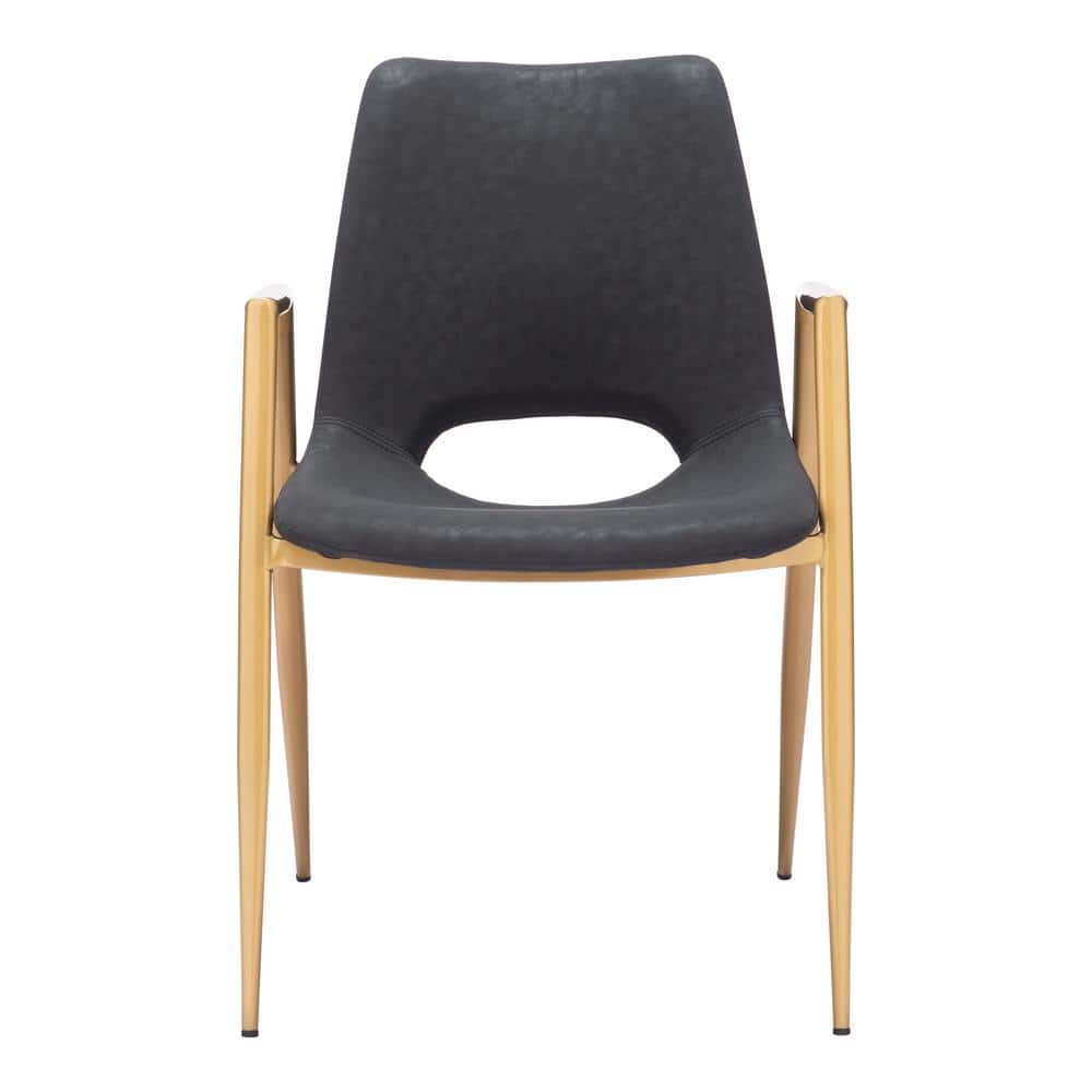Black Faux Leather and Gold Metal Arm Chair