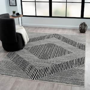 Votra Black 5 ft. x 7 ft. Modern Abstract Geometric Polyblend Rectangle Indoor Area Rug