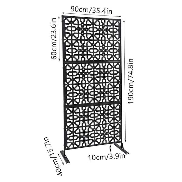 YIYIBYUS 6.2 ft. x 2.9 ft. Black Steel Privacy Screen Freestanding Outdoor/Indoor Adjustable Height Decorative Privacy Screen