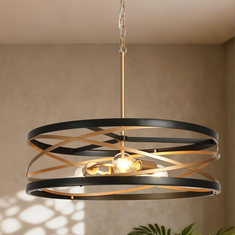 LNC Transitional 3-Light Black and Dark Gold Island Chandelier