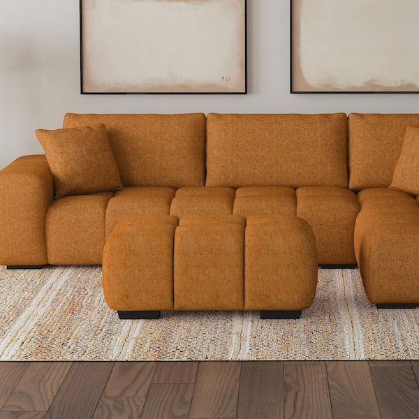 Camacho Orange Fabric Upholstered Tufted Rectangular Ottoman
