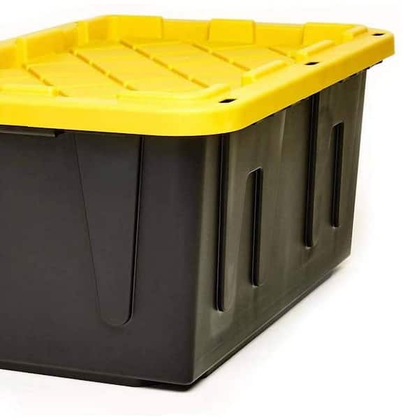 Homz 34-Gallon Durabilt Plastic Stackable Home Office Garage Storage  Organization Container Bin w/Lid and Handles, Black/Yellow (4 Pack)