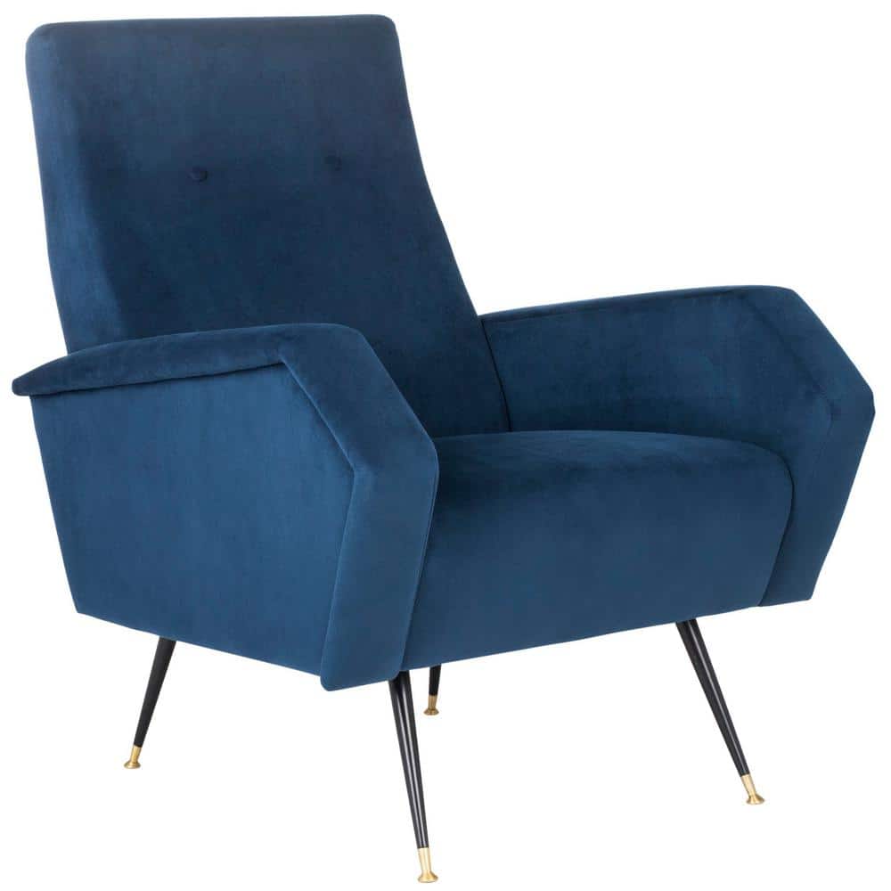 Navy Velvet Mid Century Modern Accent Chair with Gold Legs