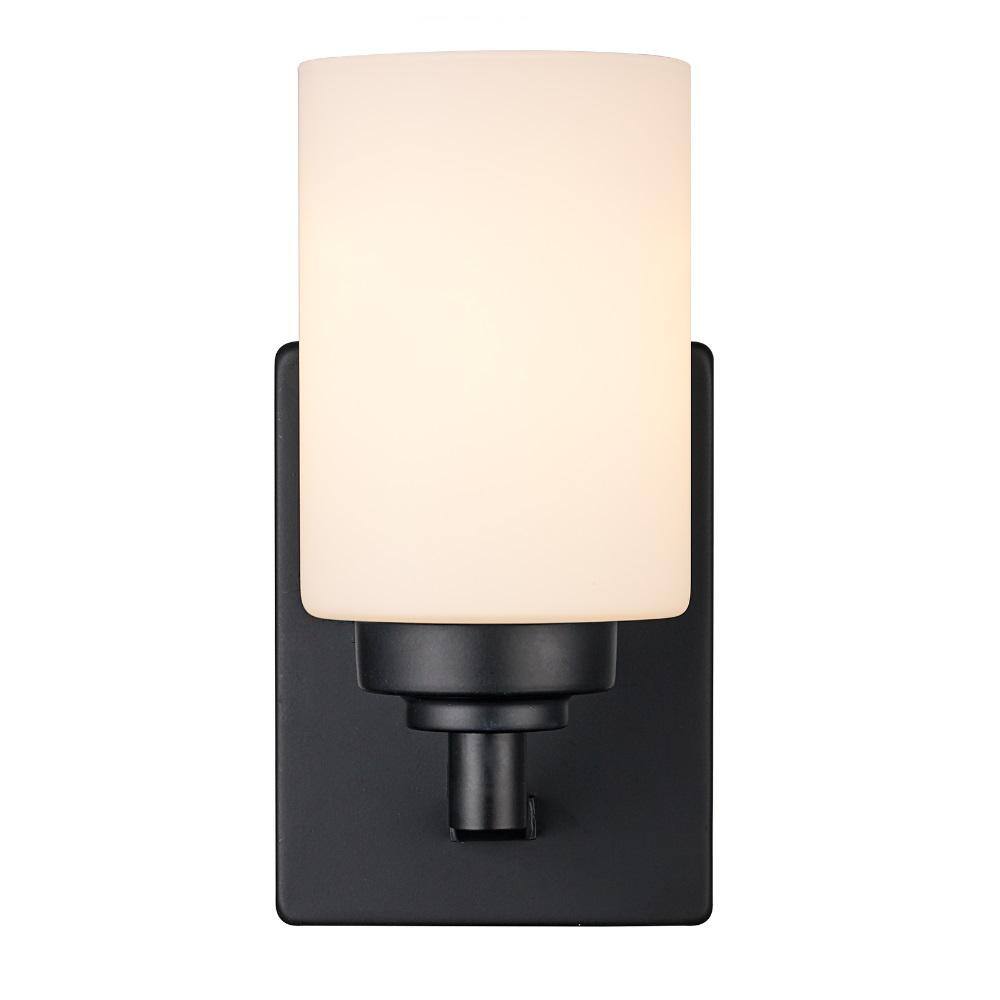 Black Frosted Glass Cylinder Dimmable Wall Sconce