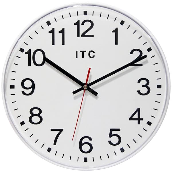 Infinity Instruments Prosaic 12 in. Round Business Wall Clock - White Plastic Case With Shatter-Resistant Lens