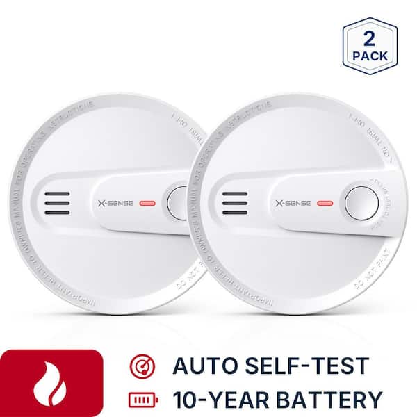 10-Year Battery Smoke Detectors with Photoelectric Sensor and LED Warning Light (2-Pack)