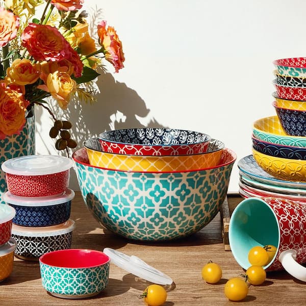 新品未使用 ABC Cooking Studio 3piece bowl set Numhew Art Decor 3-Piece Ceramic Multicolor Mixing Bowl Set with
