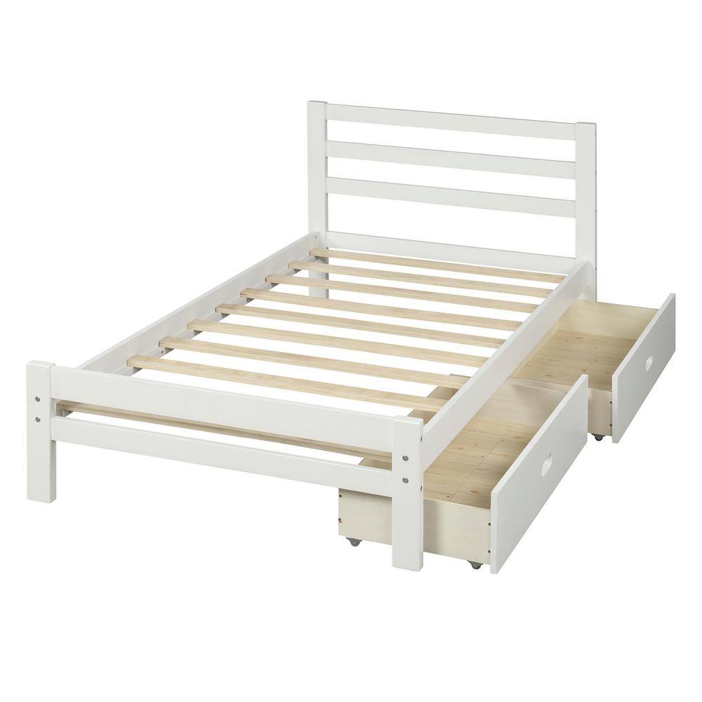 Polibi White Modern Twin Size Solid Wood platform bed with 2-drawers (75.7  in. L x 39.2 in. W x 33.2 in. H) RS-MTSWPB-WT - The Home Depot