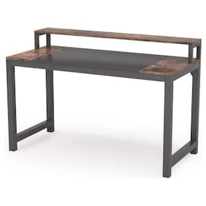 Moronia 47 in. Rectangle Brown & Black Engineered Wood Computer Desk, Industric Office Desk with Monitor Shelf