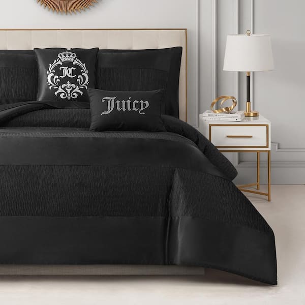 JUICY COUTURE Glam Night 4-Piece Black Striped Microfiber