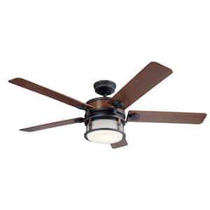 Ahrendale 60 in. Outdoor Auburn Downrod Mount Ceiling Fan with Integrated LED with Wall Control Included