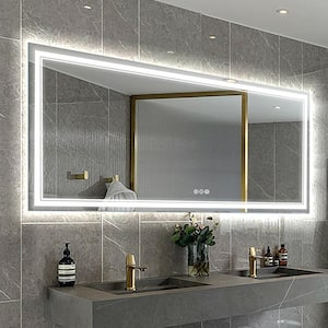 84 in. W x 32 in. H Rectangular Frameless Anti-Fog Front and Rear LED Lighted Wall Bathroom Vanity Mirror and Dimming