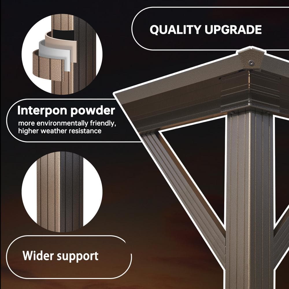 Aoxun 10' x 10' Brown Aluminum Gazebo with Curtains and Netting