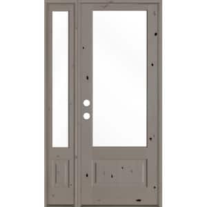 50 in. x 96 in. Farmhouse Knotty Alder Right-Hand/Inswing 3/4 Lite Clear Glass Grey Stain Wood Prehung Front Door w/LSL